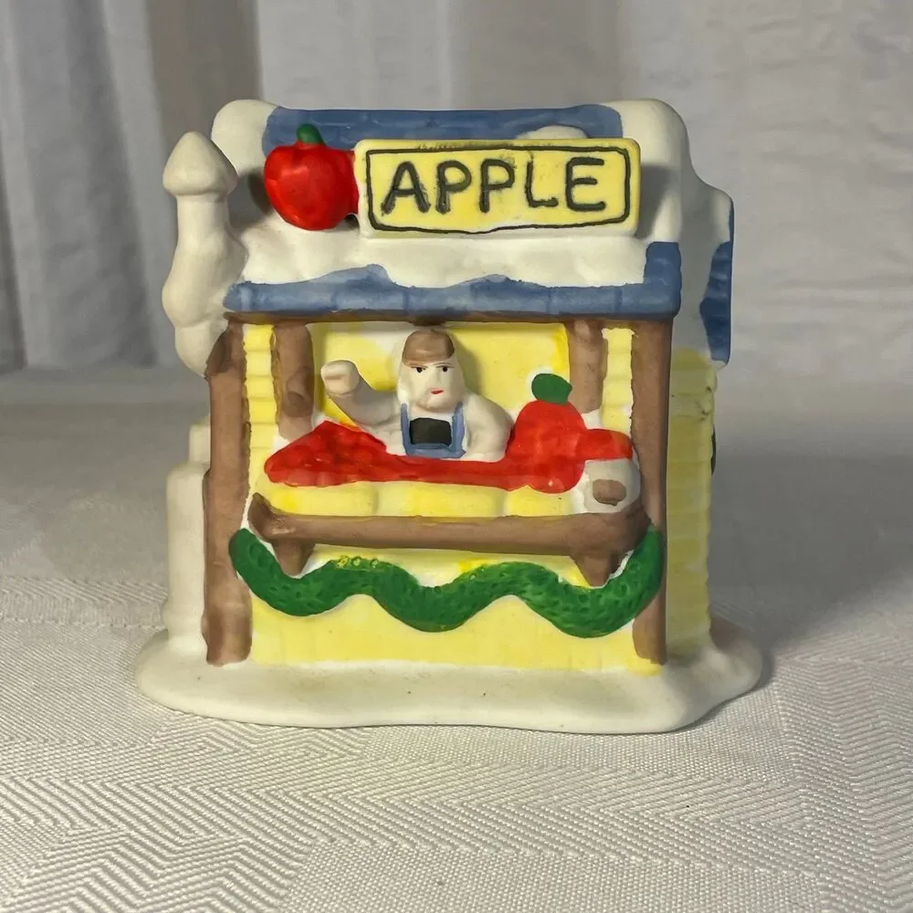 1990 NOMA Dickensville Porcelain Apple Stand #6114 Christmas Village Boxed